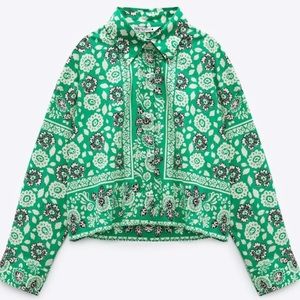 Zara Green Cropped Print Top